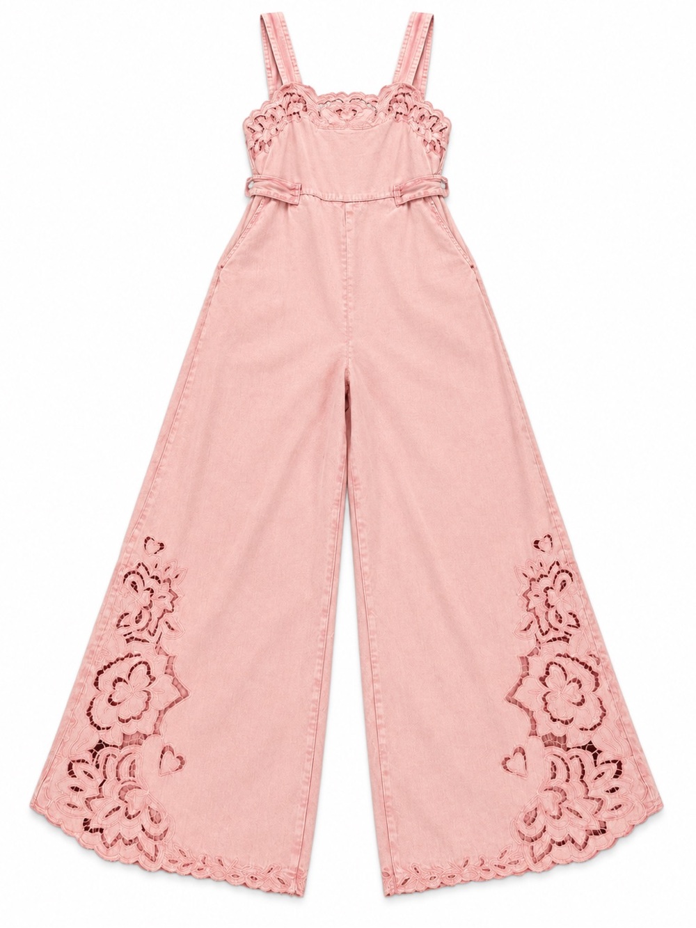 Free People copper label Blush Pink Eyelet Wide-Leg Jumpsuit